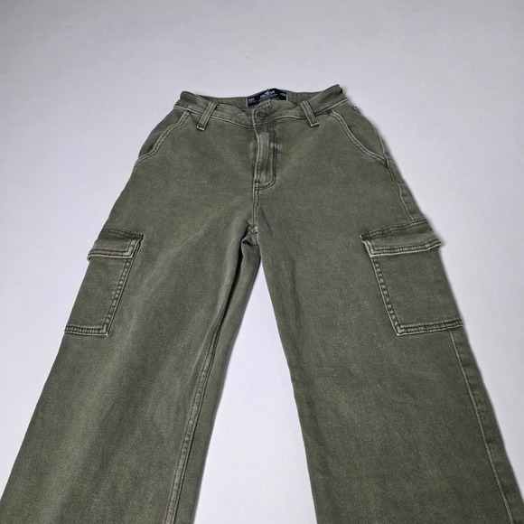 Hollister Denim - Hollister Cargo Dad Jeans Women 23S Olive Green‎ Ultra High-Rise Vintage Stretch